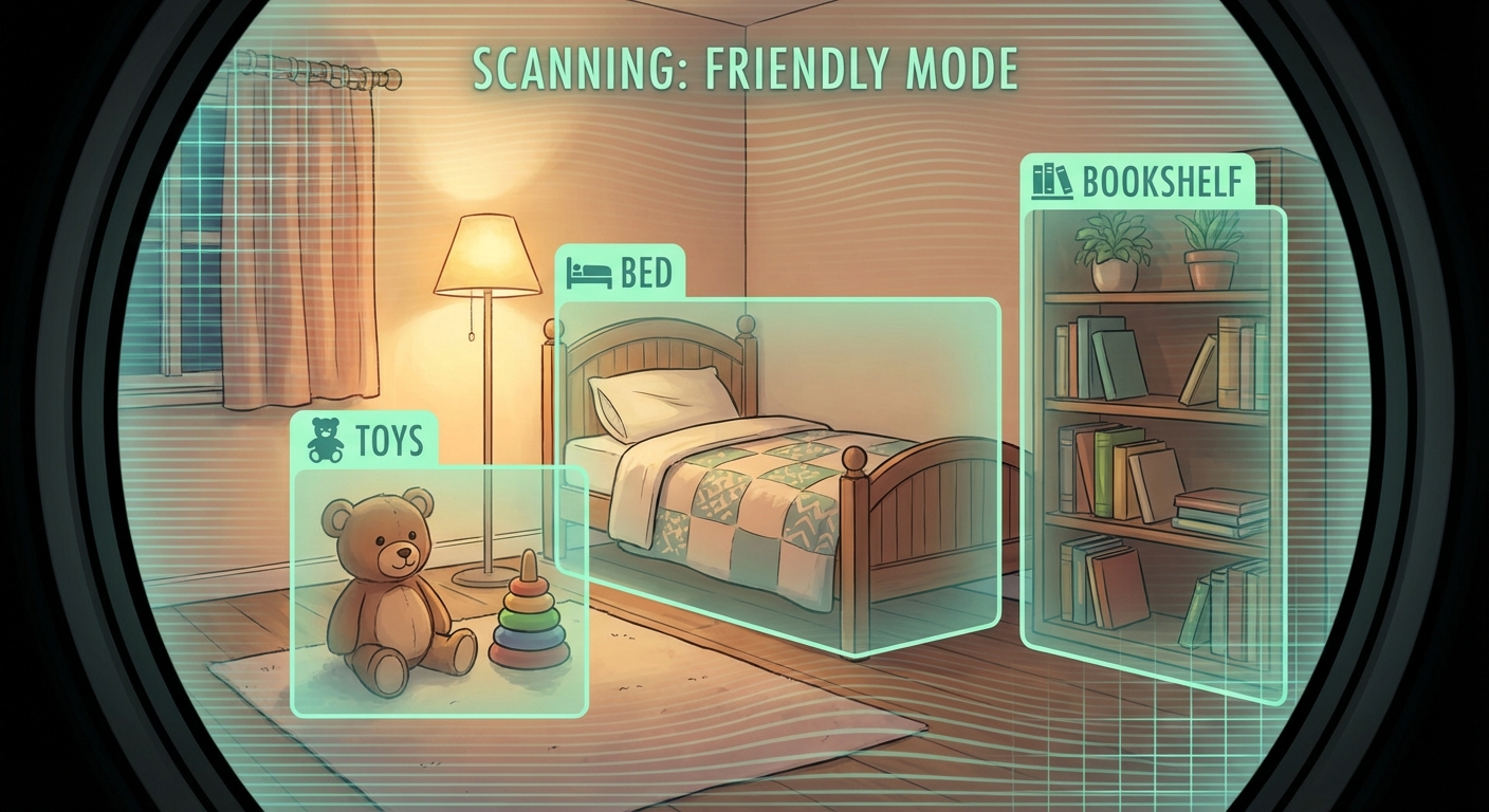 Camera scanning a kid's room